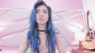 Lunapage - Young babe with blue hair shows her small tits and chatting sweetly with the chat room