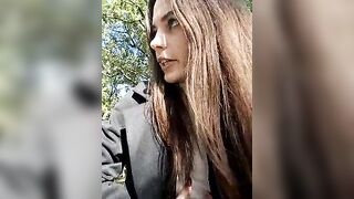 kirastreet - Little girl filming herself on the street gets pleasure from the lavens in her pussy and is not afraid that someone will notice.