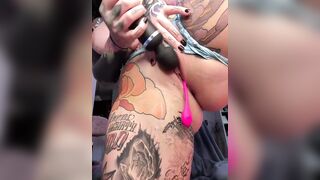 caseykey - Tattooed slut with big tits masturbates her pussy with a vibrator and gets a colossal pleasure.