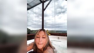 AliceStone19 -Tattooed babe with silicone tits masturbates her pussy with a vibrator while standing and gets tremendous pleasure