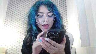 TerumiCute -Young babe with blue hair cutely chats and teases in front of the camera