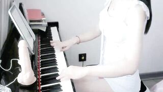 Angel-hka - Young babe plays piano on camera and teases in a beautiful palatio