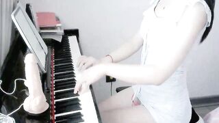 Angel-hka - Young babe plays piano on camera and teases in a beautiful palatio